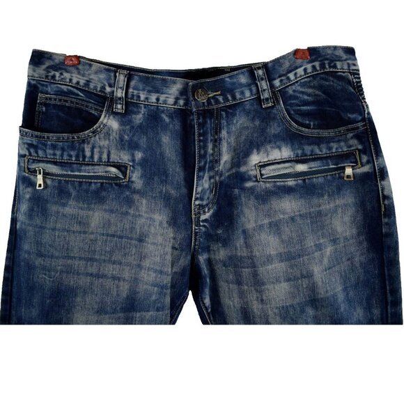Embellish Mens 38 x 34 Distressed Blue Biker Jeans - Picture 4 of 8
